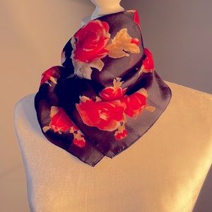 Rose motif satin scarf